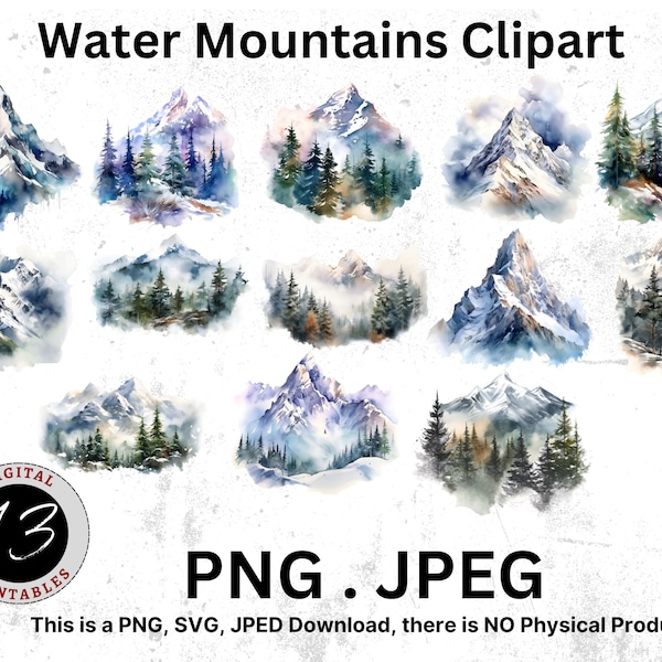 Aquarelle Montagnes Clipart, Montagnes de neige numériques, Montagnes aquarelles, Sublimation, Montagne PNG, Téléchargement numérique, Montagne Clipart,