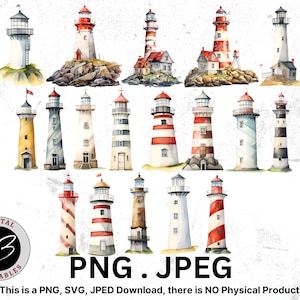 Watercolor Lighthouse Clipart, Digital Lighthouse, Sublimation Design, Watercolor Clipart, Lighthouse, Digital Download, Lighthouse Clipart