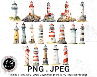 Watercolor Lighthouse Clipart, Digital Lighthouse, Sublimation Design, Watercolor Clipart, Lighthouse, Digital Download, Lighthouse Clipart