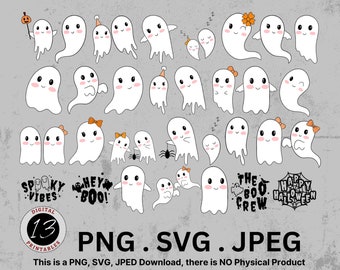 Ghost Clipart, Cute Ghost Bundle PNG, Ghost SVG, Halloween PNG, Halloween Ghost svg, Halloween cut file, Halloween Clipart, Ghost Bundles