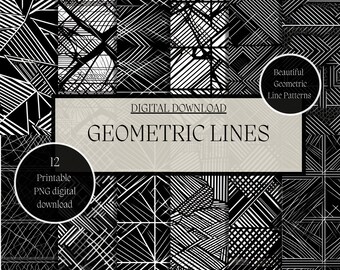 Papel digital de patrón de línea geométrica, patrón de Scrapbook, descarga digital, imprimible digital, arte geométrico, patrón de línea, PNG geométrico
