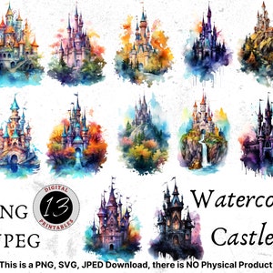 Watercolor Castle Clipart, Castle PNG, Digital Castle, Digital Download, Digital Clipart, Fairytale PNG, Fairytale Castle, Cricut PNG