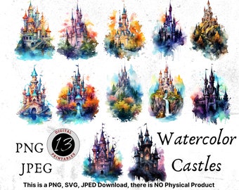 Watercolor Castle Clipart, Castle PNG, Digital Castle, Digital Download, Digital Clipart, Fairytale PNG, Fairytale Castle, Cricut PNG