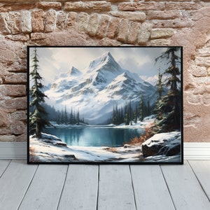 Mountain Painting| Oil Painting | Mountain Lake Painting | Printable Mountain| Digital Mountain| Wall Decor | Wall Art | Printable Wall Art