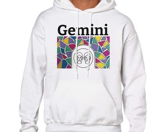 Gemini Sternzeichen Hoodie mit Vordertasche für Freunde, Zwillinge und Geometrisches Design Streetwear Style Geschenk, Unisex Pullover Hoodie