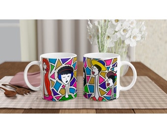 Mug Colourful Gift for Friends and Family Funky Glossy Ceramic Geometric Fun Mug Drinkware, Coffee and Tea Lovers