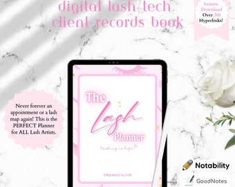 2023 Pink DIGITAL LASH TECH Planner, Client Record Book, Minimalist Design & Organize your Business