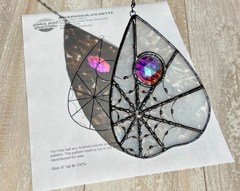Spider Web Planchette Stained Glass Pattern: Witchy Halloween Decor (PDF, SVG, PNG)