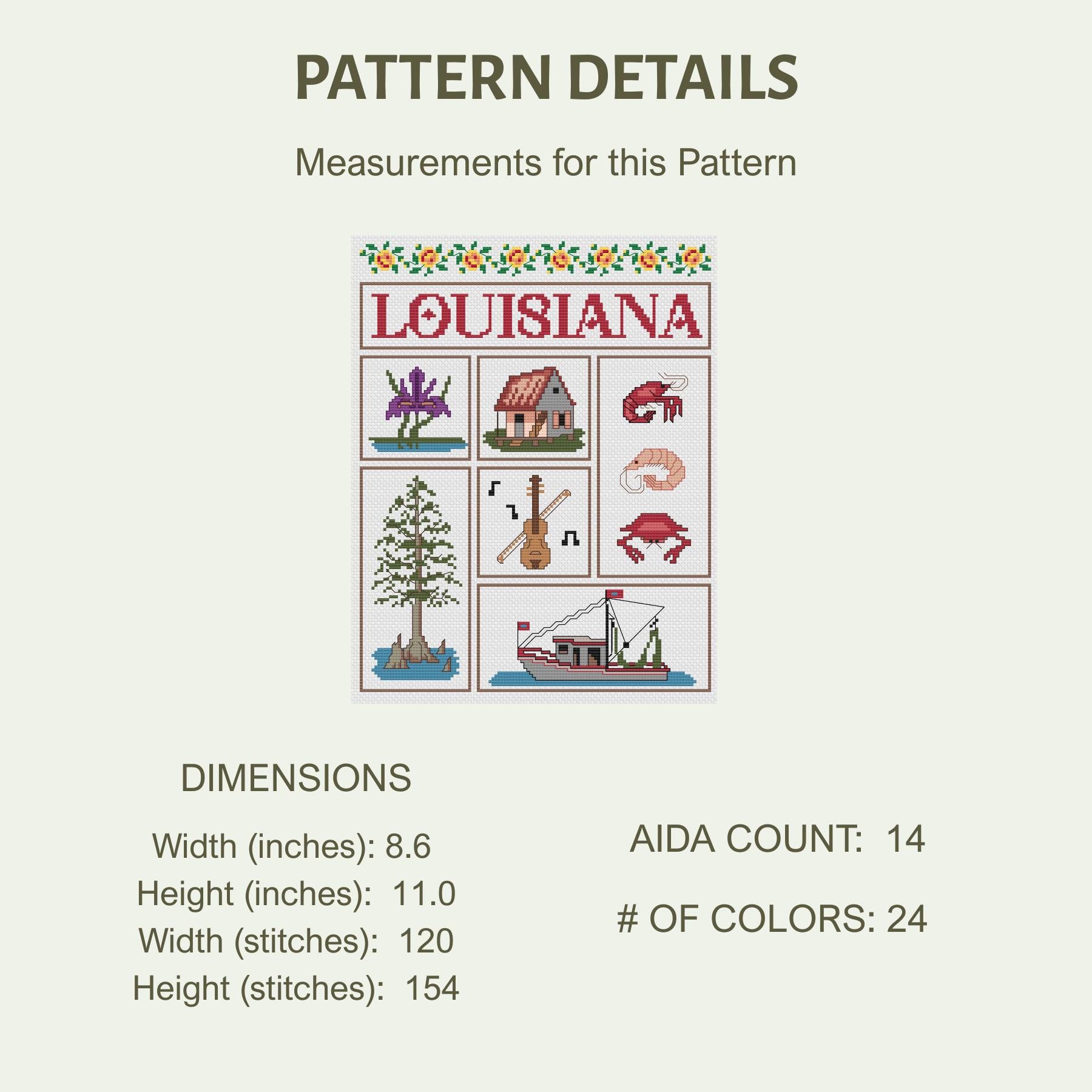Louisiana Cajun Country Cross Stitch Pattern (PDF Pattern) - Etsy