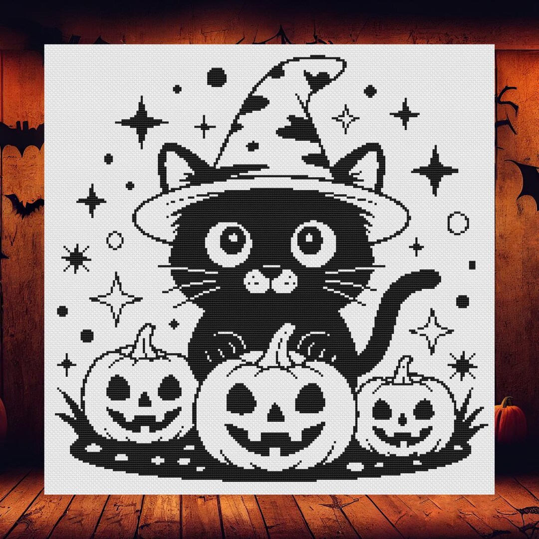 Halloween Black Cat Cross Stitch Pattern: Spooky Blackwork (PDF Pattern ...