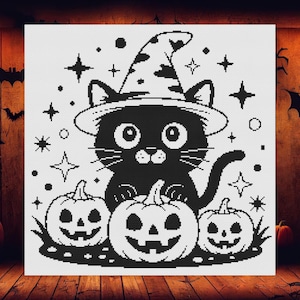 Halloween Black Cat Cross Stitch Pattern: Spooky Blackwork (PDF Pattern)