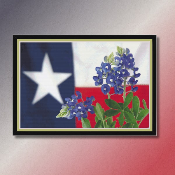 Texas Bluebonnets Flowers Heritage Star Blue Red Country Houston Austin Dallas Galveston / Cross Stitch Pattern