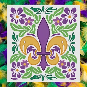 Fleur Di Lis Cross Stitch Pattern: Mardi Gras New Orleans Decor (PDF Pattern)