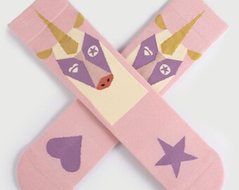 Lindos calcetines de cumpleaños con cara de unicornio para su vestido rosa calcetines regalos para amigos niños disfraz de Barbie divertidos calcetines de San Valentín regalo para él ella