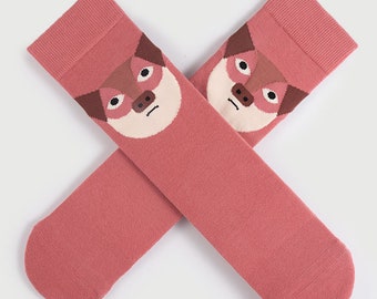 Calcetines divertidos de cerdo volador, calcetines rosa claro, regalo de aviador