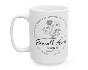 Vintage Floral Farmhouse Logo Mug | Ceramic Coffee Cup