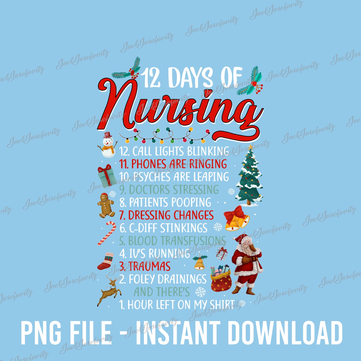 12 Days of Nursing Png Instant Download, Nurse Life Png, Nurse