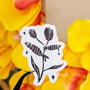 Tulpenfisch? - Linolschnitt Vinyl Aufkleber matt