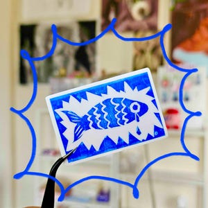 blue fish - linocut vinyl matte sticker