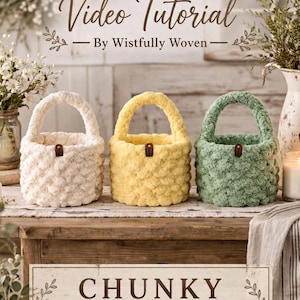 Beginner Hand Crocheted Basket With Handle Video Tutorial - Chunky Yarn DIY