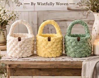 Beginner Hand Crocheted Basket With Handle Video Tutorial - Chunky Yarn DIY