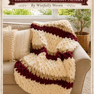 Moonlit Merlot - Grov handstickad filt PDF-mönster av Wistfully Woven