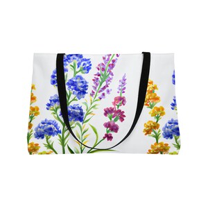 Weekender Tote Bag Watercolor Wildflower Print Beach Tote