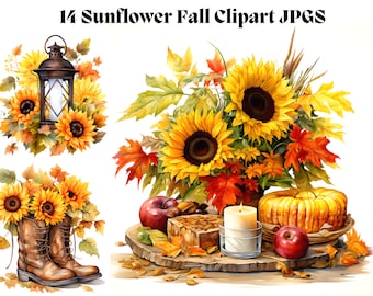 Sunflower Fall Clipart Autumn Items New Boho Earthy Cottagecore Aesthetics Thanksgiving Decor Wall Art Print Card Digital Download Image