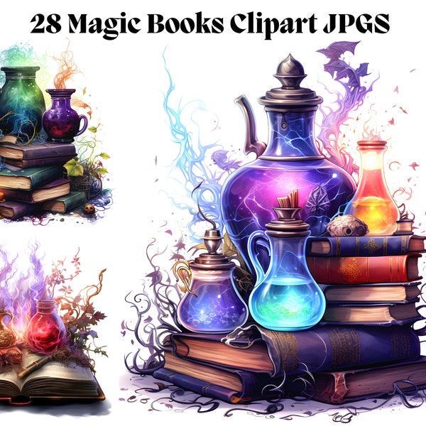 Magic Books Clipart Bundle Set Fantasy Books Witch Spell Mystic Aesthetics Magic Potion Whimsigothic Vintage Decor Art Digital Print Journal