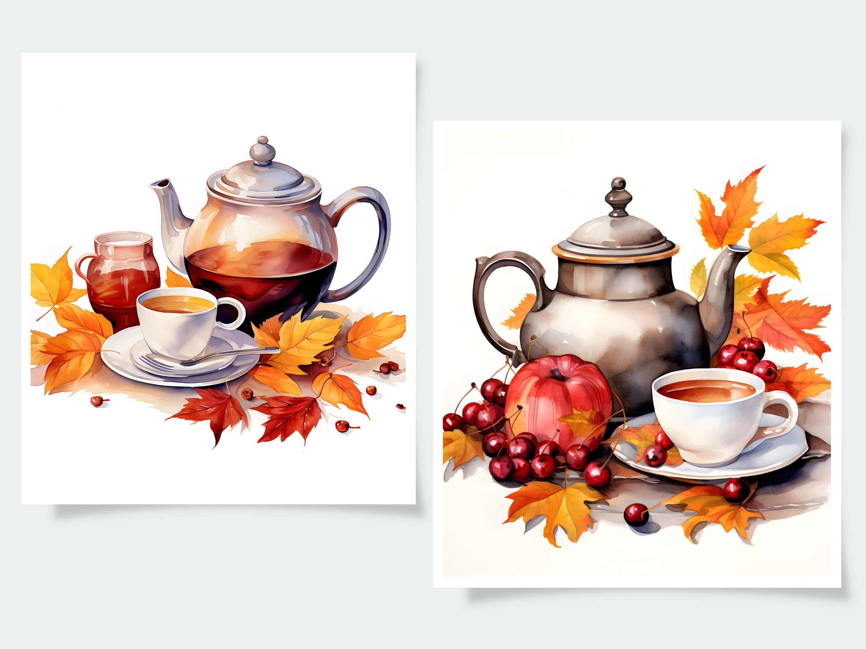 Two Autumn Tea Posts Autumn Tea Clipart Fall Cozy Tea Pot Cup Thanksgiving Tea Party ...