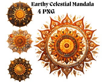 Aardse hemelse mandala clipart PNG goud zwart Toon mystieke geest zon maan ster Boho chic esthetische herfst Art Print bladwijzer digitale afbeelding