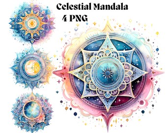 Dreamy Boho Celestial Mandala Clipart PNG Mysticism Gifted Cosmic Enchanting Spiritualism Wall Art Print Sticker Bookmark Digital Graphic