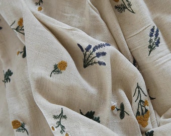 Japońska tkanina bawełniana i lniana w stylu vintage z haftem kwiatowym, tkanina dekoracyjna, tkanina do samodzielnego montażu, tkanina kwiatowa na pół jarda
