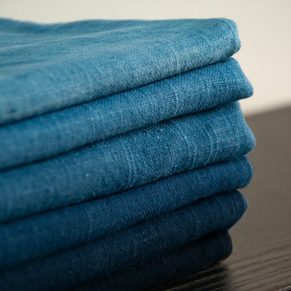 Tissu teint bleu indigo pur fait à la main [coton et lin épais avec nœud en bambou] Pantalons de vêtements teints par plantes, tissu de vêtements doux pour la maison par cour