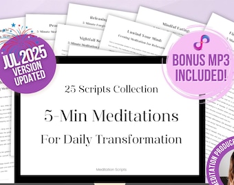 Pacote de roteiros de meditação de 5 minutos: 25 meditações guiadas + MP3 bônus (download em PDF)