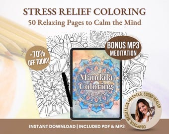 Mandala Coloring Book: 50 Pages of Stress Relief (Digital Download)