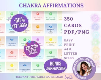 Chakra Affirmation Cards: 350 Card Set, Reiki Mantras (Digital Download)