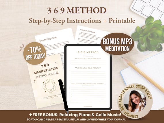 369 Manifestation Method Printable: Law of Attraction Guide with Bonus MP3 (Digital Download)