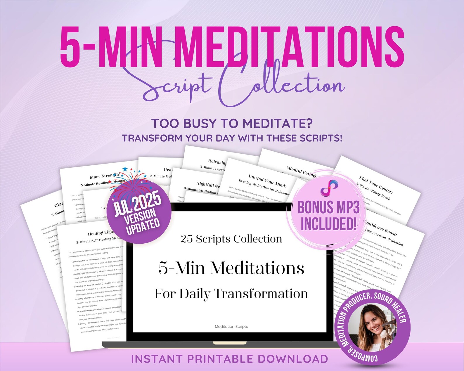 Movement Meditations Script 5-minute Meditation Script Bundle: 25 Guided Meditations + Bonus MP3 ...