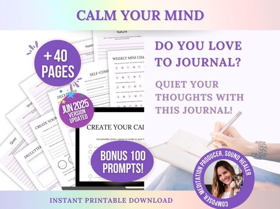 Calm Mind Journal: Mindfulness Prompts, Stress Management (Printable PDF)