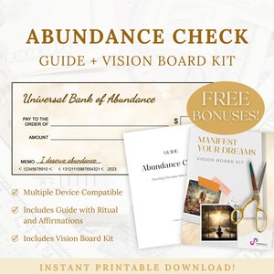 Money Manifestation Cheque Printable, Checks for Vision Board, Wealth Manifesting Guide BONUS, Money Manifestation, Abundance Cheques PDF