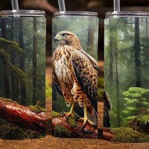 Red Tailed Hawk in a lush forest,  20 Oz Skinny Sublimation Tumbler Wrap Digital Design, PNG File Download, 9.2 x 8.3”