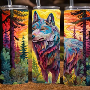 Embroidered Wolf,  20 Oz Skinny Sublimation Tumbler Wrap Digital Design, PNG File Download, 9.2 x 8.3”