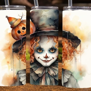 Creepy Clown Halloween 20 Oz Skinny Sublimation Tumbler Wrap Digital Design, PNG File Download,  9.2 x 8.3&quot; Scary Clown Tumbler Wrap