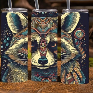 Beautiful Raccoon, 20 Oz Skinny Sublimation Tumbler Wrap Digital Design, PNG File Download,  9.2" x 8.3”