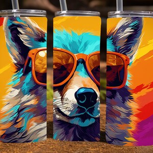 Coyote wearing sunglasses, 20 Oz Skinny Sublimation Tumbler Wrap Digital Design, PNG File Download, 9.2 x 8.3”