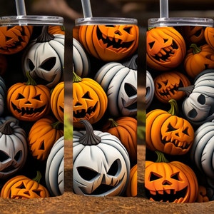 Halloween Pumpkins 20 Oz Skinny Sublimation Tumbler Wrap Digital Design, PNG File Download,  9.2 x 8.3&quot; Scary Tumbler Wrap