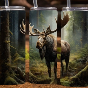 Moose in a lush forest,  20 Oz Skinny Sublimation Tumbler Wrap Digital Design, PNG File Download, 9.2 x 8.3”