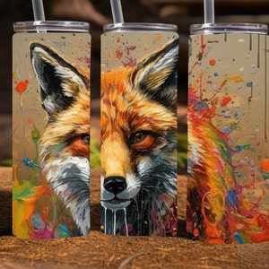 Artistic Fox, 20 Oz skinny sublimatie beker wrap digitaal ontwerp, rechte skinny beker wrap, png, 9,2 x 8,3"