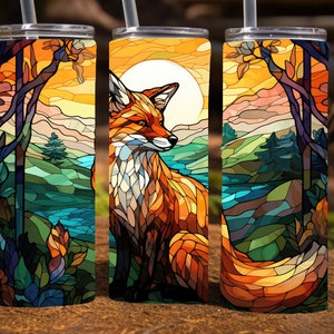 Stained Glass Fox, 20 Oz Skinny Sublimation Tumbler Wrap Digital Design, PNG File Download, 9.2 x 8.3”